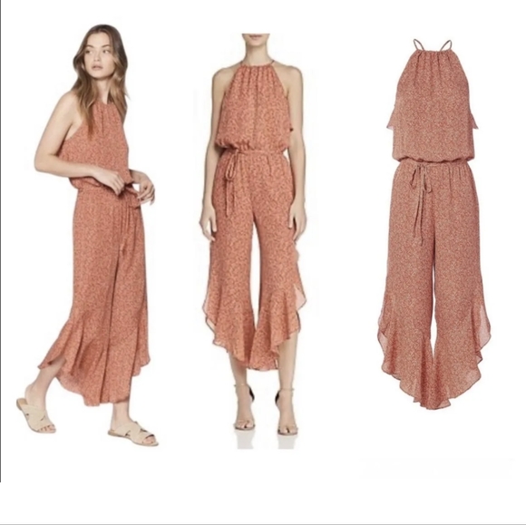 Joie Pants - Joie Jael 100% Silk Cinnamon Red Floral Jumpsuit Romper Size M